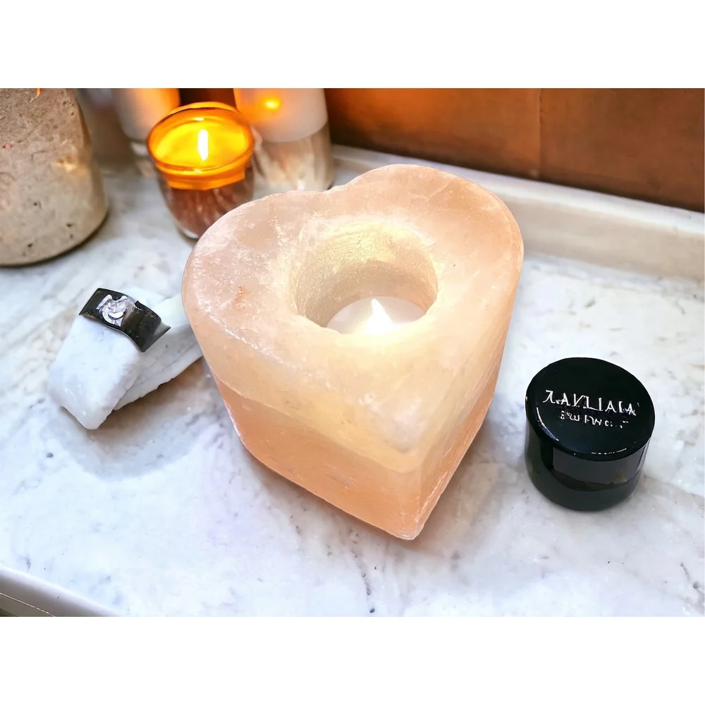 Peach Heart Spa Gift Himalayan Salt Candle Holder BOHO Decor Votive Salt Candle